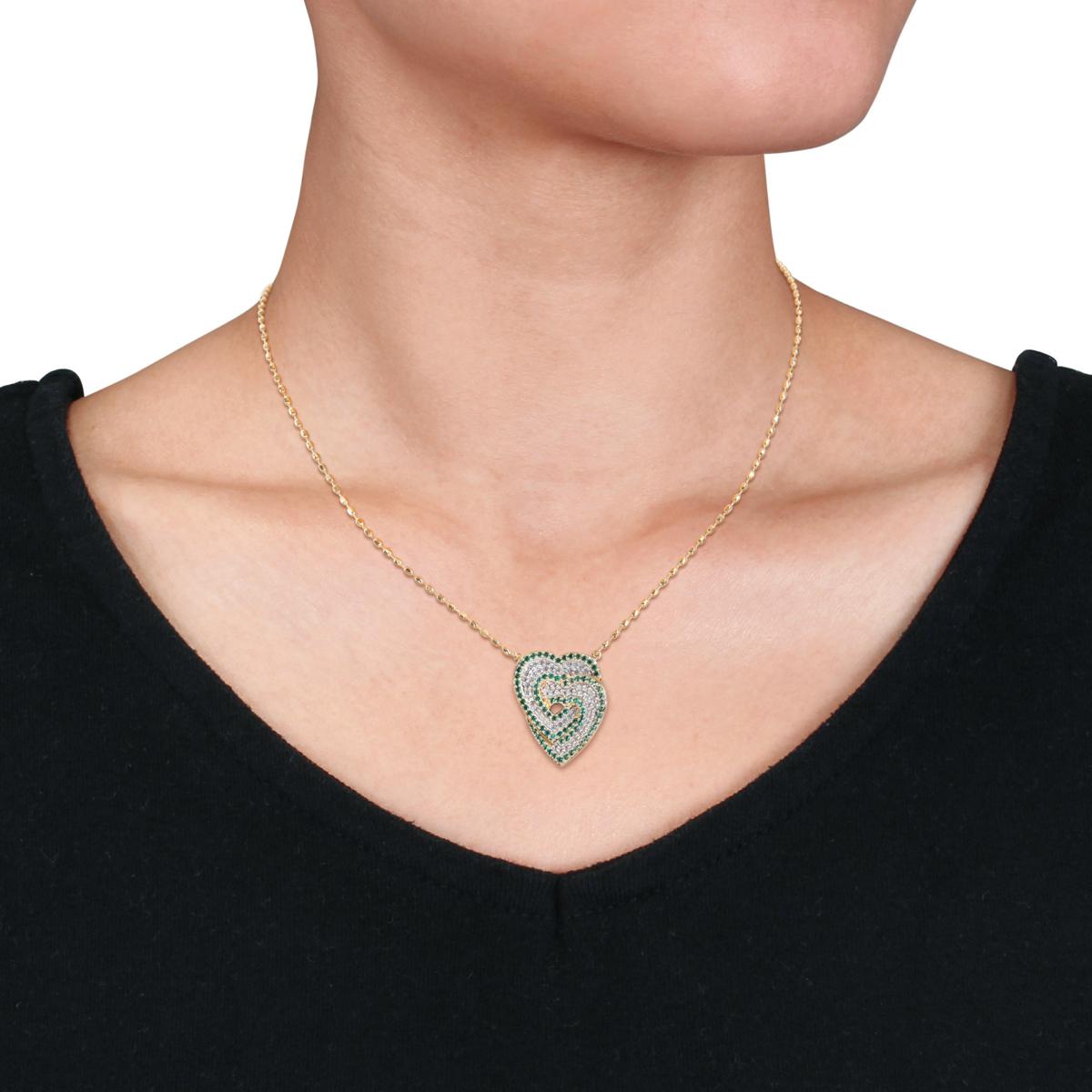 Yellow Gold-Plated Created Emerald & Created Gem Heart Pendant - 20586864