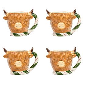 10 Strawberry Street Highland Christmas Cow Mug, Set of 4