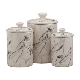 10 Strawberry Street Marble 3-piece Canister Set - White/Black