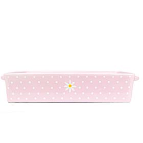 10 Strawberry Street Pink Daisy Polka Dot Rectangular Baker