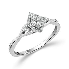 10K White Gold 1/8ctw Diamond Marquise Center Twist Shoulders Ring