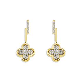 10K Yellow Gold 1/4ctw Pave' Diamond Flower Drop Earrings