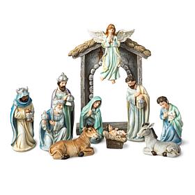 11-piece Deluxe Blue Resin Nativity Figurine Set