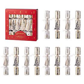 12-Pack Christmas Party Crackers with White & Gold Tree Design