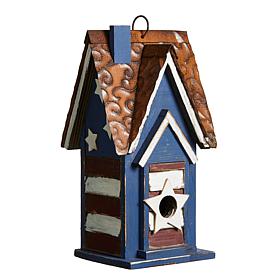 12.25"H Patriotic Wood Outdoor Garden Birdhouse with 3D Star