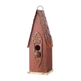 13.25"H Washed Retro Red Distressed Wood Slim Cottage Garden Birdhouse