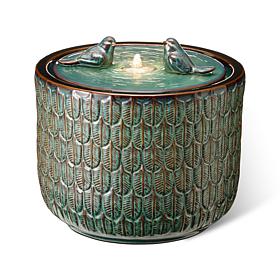 14.75"H Turquoise Leaf Pattern Cylindrical Outdoor Ceramic Fountain