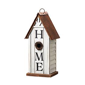 14.75"H Washed White Distressed Solid Wood "HOME" Garden Birdhouse