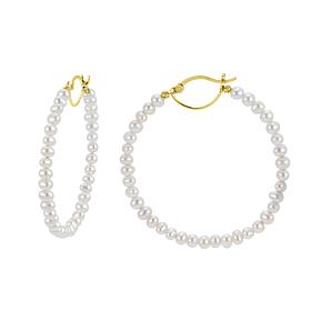 14K Gold 3-4mm Cultured Freshwater Pearl Hoop Earrings 