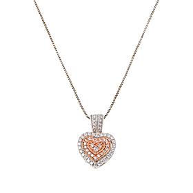 14K Two-Tone .25ct Pink and White Diamond Heart Pendant with Chain
