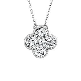 14K White Gold 1/2ctw Diamond Clover Drop Necklace