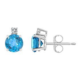 14K White Gold 5mm Round Gemstone and Diamond Accent Stud Earrings