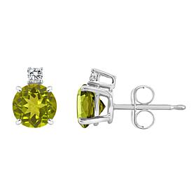 14K White Gold 5mm Round Gemstone and Diamond Accent Stud Earrings