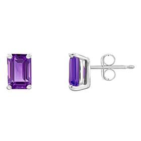 14K White Gold 6x4mm Emerald-Cut Gemstone Stud Earrings