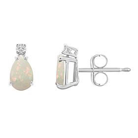 14K White Gold 6x4mm Pear-Shaped Gemstone and Diamond Stud Earrings