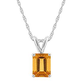 14K White Gold Gemstone 8x6mm Emerald-Cut Pendant with Chain