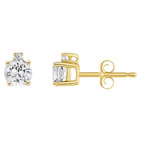 14K Yellow Gold 4mm Round Gemstone and Diamond Accent Stud Earrings