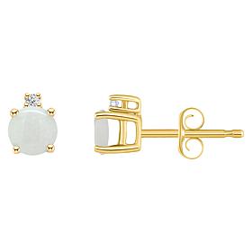 14K Yellow Gold 4mm Round Gemstone and Diamond Accent Stud Earrings