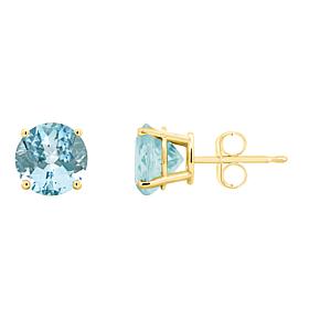 14K Yellow Gold 7mm Round Aquamarine Stud Earrings