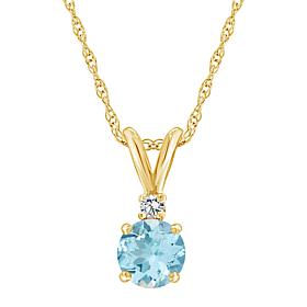 14K Yellow Gold Gem and Diamond Accent 5mm Round Pendant with Chain