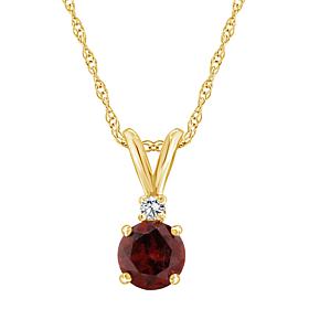 14K Yellow Gold Gem and Diamond Accent 5mm Round Pendant with Chain