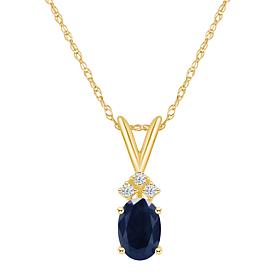 14K Yellow Gold Gem and Diamond Accent 7x5mm Oval Pendant with Chain