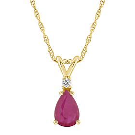 14K Yellow Gold Gem and Diamond Accent 7x5mm Pear Pendant with Chain