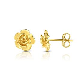 14K Yellow Gold Polished Rose Stud Earrings 