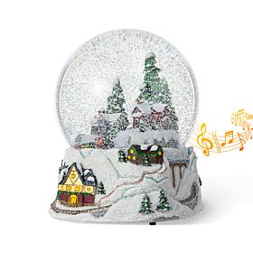 150mm Resin Lighted Musical Christmas Snowflakes Village Water Globe