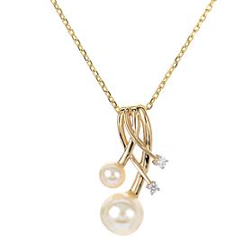 18" 14K Gold 4-7mm Cultured Pearl Diamond-Accented Drop Necklace