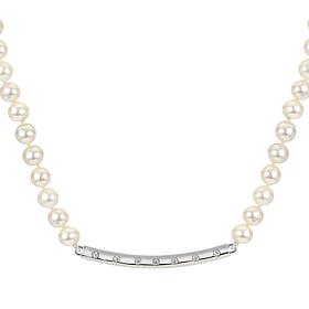 18" 6-7mm Cultured Pearl and Created Sapphire Bar Drop Necklace