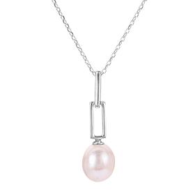 18" 7-8mm Cultured Pearl Sterling Silver Paperclip-Link Drop Necklace