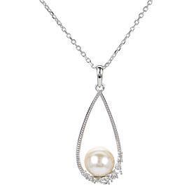 18" 8-8.5mm Cultured Pearl and White Topaz Floating Drop Necklace