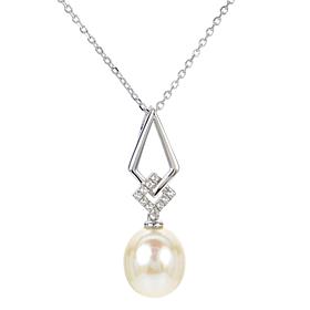 18" 9-10mm Cultured Pearl and Created Sapphire Kite-Detail Necklace