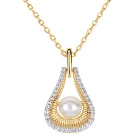 18" Gold-Plated 6-6.5mm Cultured Pearl and Created Sapphire Necklace