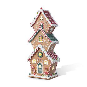 18.5" Lighted Resin Gingerbread House Table Decor