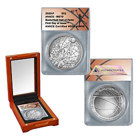 2020 MS70 ANACS FDOI LE 396 Basketball Hall of Fame Silver Dollar