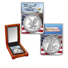 2021 PR70 DCAM ANACS FDOI Limited Edition 221 Type II Silver Eagle