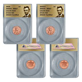 2025 MS67 ANACS P- and D-Mint Lincoln Cents 2-Coin Set