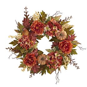 24 in. Peony, Hydrangea and Pumpkin Fall Artificial Wreath