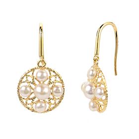 3-5.5mm Cultured Pearl Hammered Round Lattice Drop Earrings