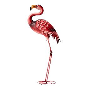 35.25"H Metal Standing Flamingo Garden Statue with Stakes