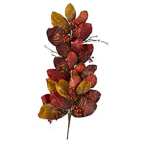 36 in. Autumn Magnolia Leaf with Berries Artificial Tear Drop
