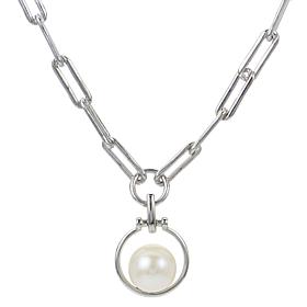 4-8.5mm Cultured Pearl Sterling Silver Paperclip-Link Drop Necklace