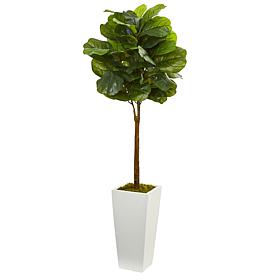 4 Ft. Fiddle Leaf Artificial Tree in White Tower Planter