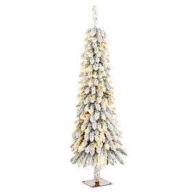 4.5ft Artificial Snowy Downswept Christmas Flocked Tree with Lights