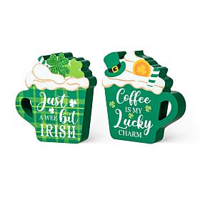 5.25"H Wooden St. Patrick's Coffee Cup Table Decor - Set of 2