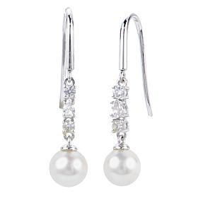 6-6.5mm Cultured Pearl and Created Sapphire Linear Drop Earrings