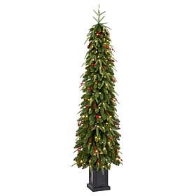 6' Pre-lit Green Artificial Christmas Porch Tree w/ Warm White Lights