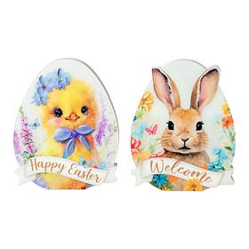 6"H Easter Wooden and Epoxy Egg Chick Table Decor - Set of 2